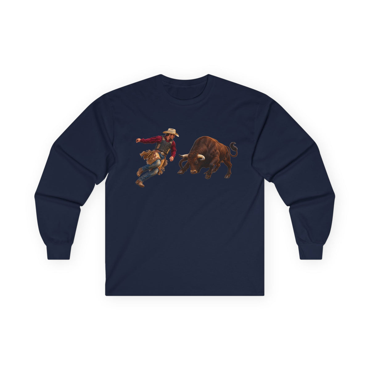 Unisex Ultra Cotton Long Sleeve Tee - Cowboys - Cowboy and Bull - Color - 3D Transparent