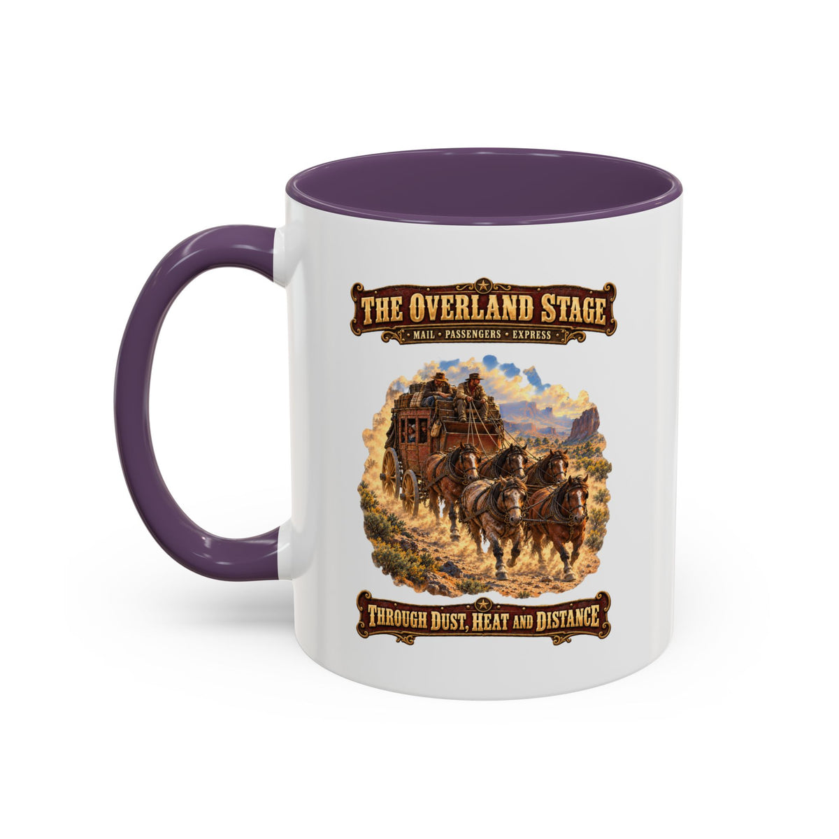Accent Coffee Mug (11, 15oz) - Overland Stage - Dusty Trails - 3D - Enhanced