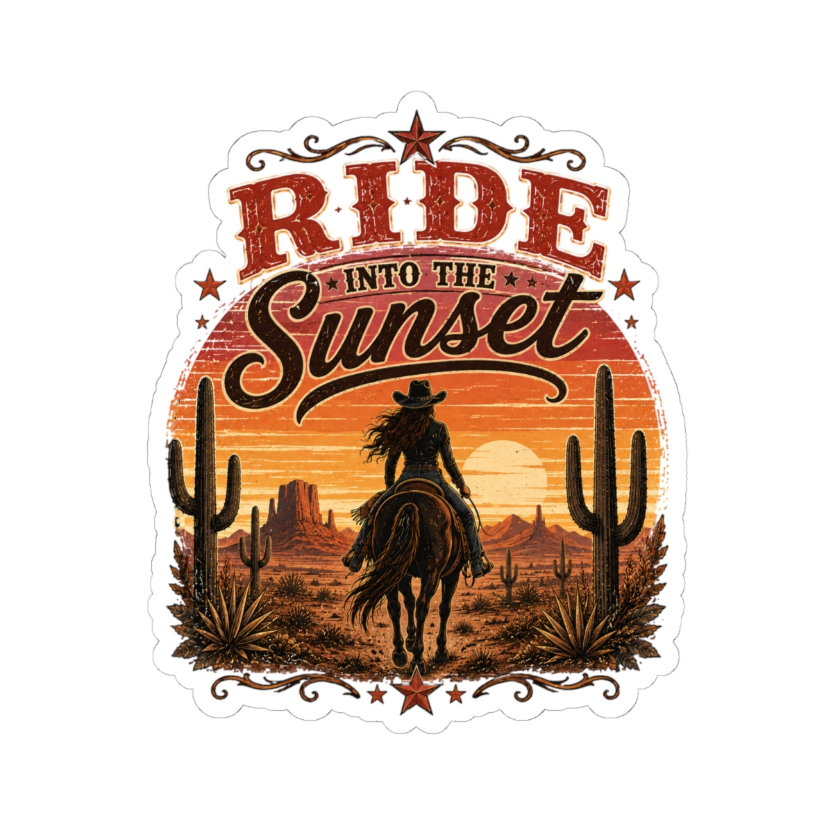 Kiss-Cut Sticker — Riding into the desert sunset