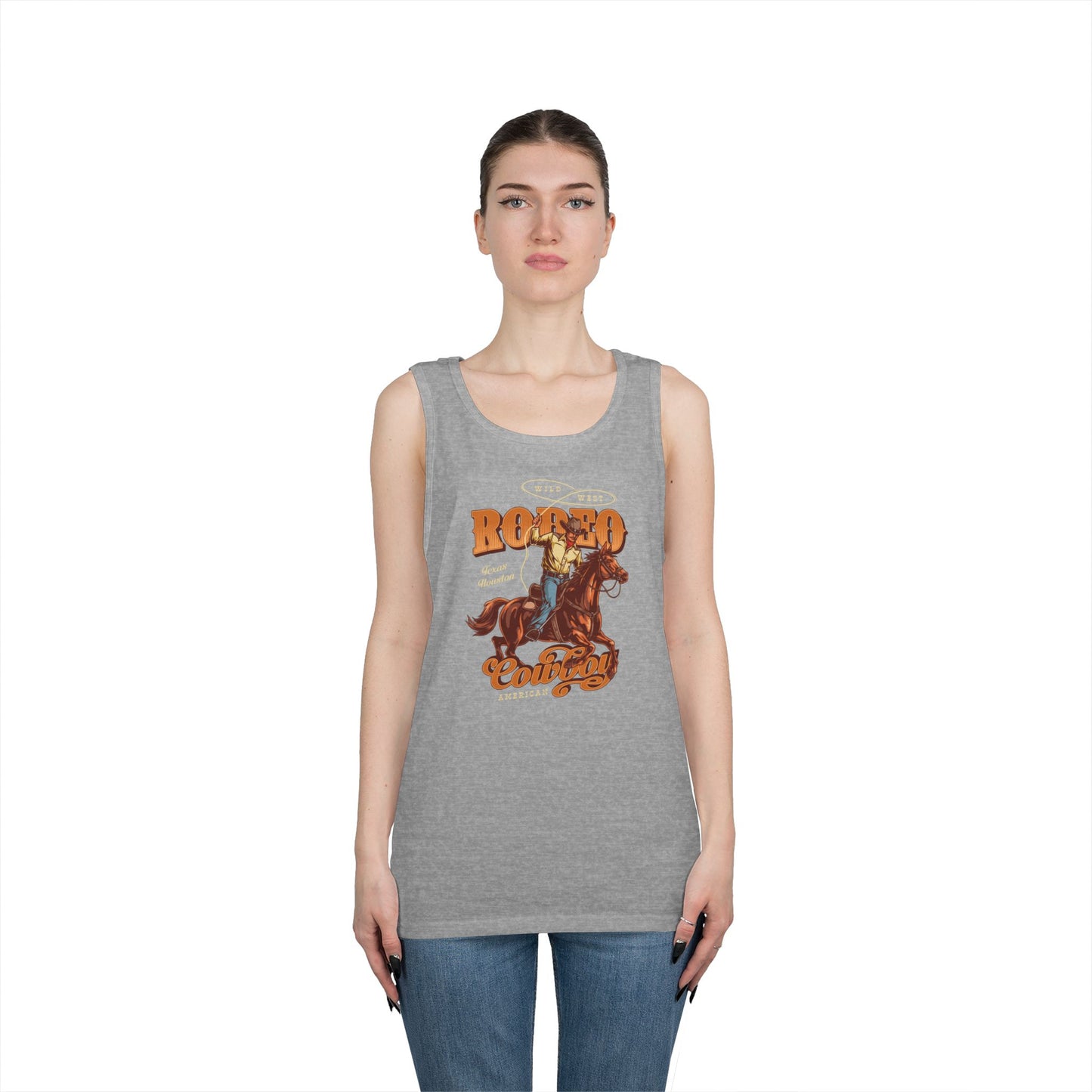 Unisex Heavy Cotton Tank Top - Wild West - Houston, Texas - American Rodeo Cowboy