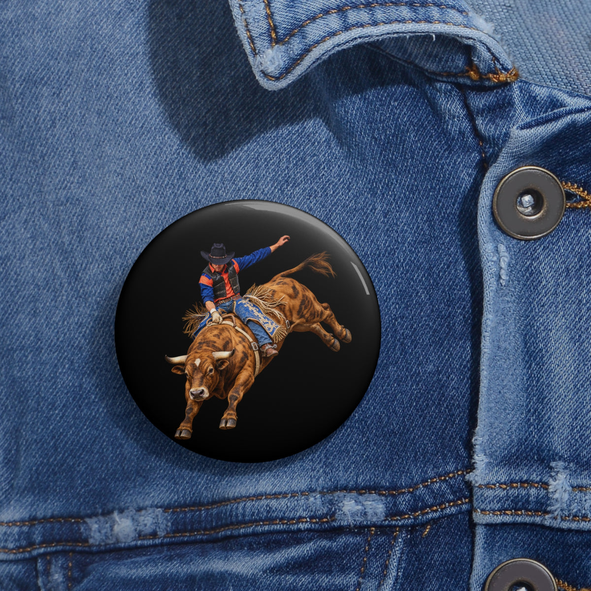 Custom Pin Buttons - Cowboys - Bull Rider - Oblique - without Text - 3D Transparent