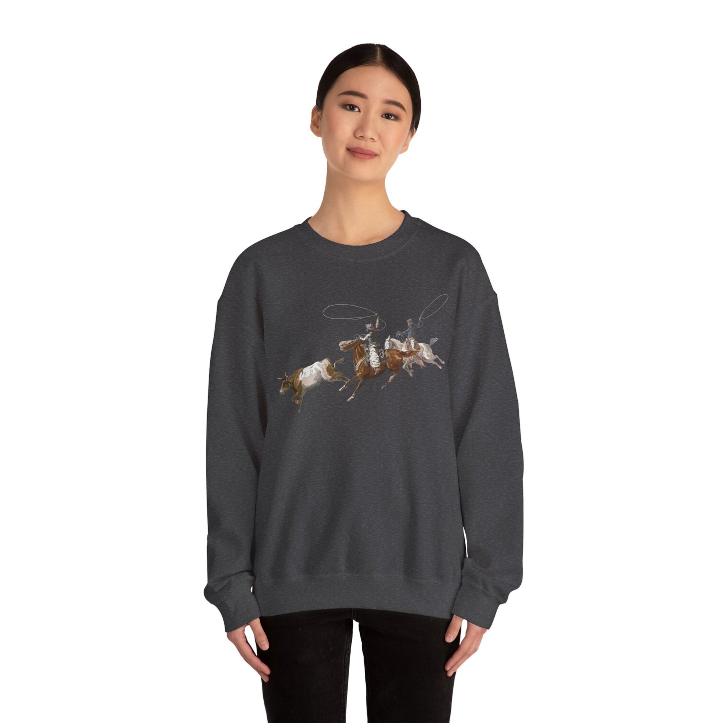 Crewneck Sweatshirt - 2 Cowboys Roping 1 Longhorn X 300