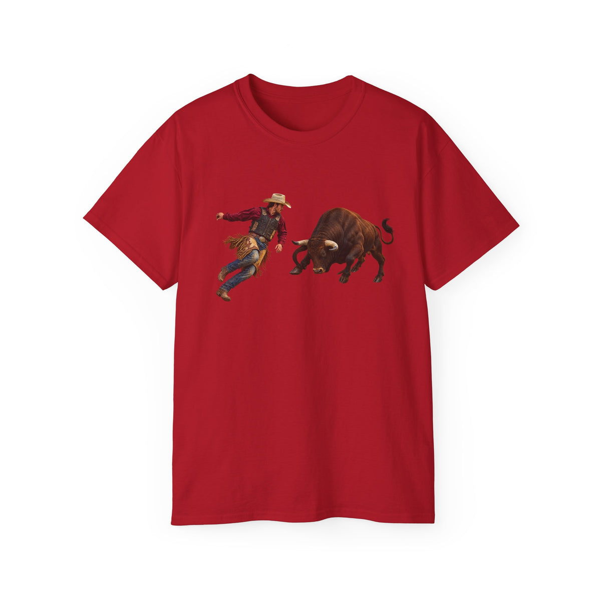 Unisex Ultra Cotton Tee - Cowboys - Cowboy and Bull - Color - 3D Transparent