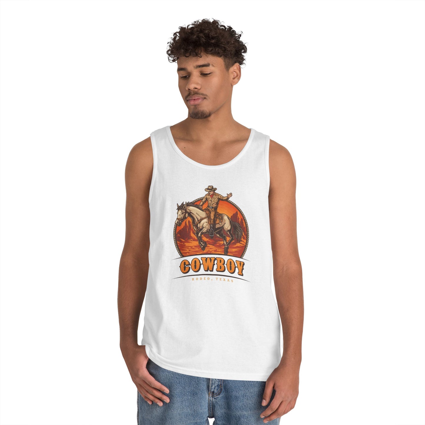 Unisex Heavy Cotton Tank Top - Rodeo Cowboy - Texas