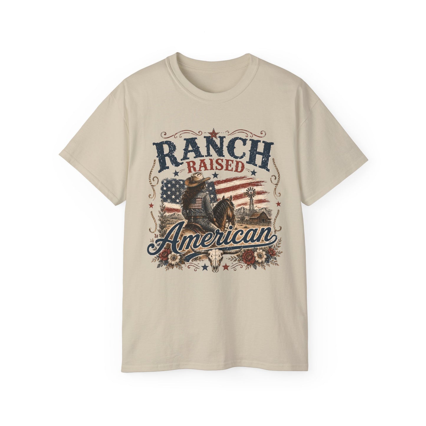 T-Shirt - Raised on a ranch, American spirit