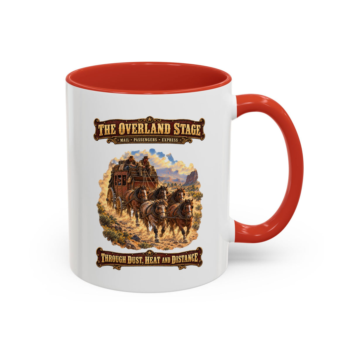 Accent Coffee Mug (11, 15oz) - Overland Stage - Dusty Trails - 3D - Enhanced