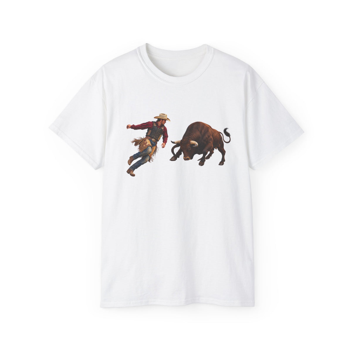 Unisex Ultra Cotton Tee - Cowboys - Cowboy and Bull - Color - 3D Transparent