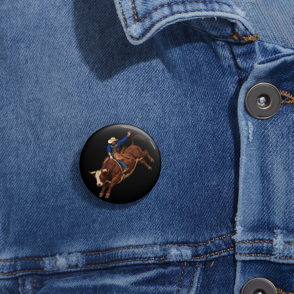 Custom Pin Buttons - Cowboys - Bull Rider - Mid Ride - without Text - 3D Transparent