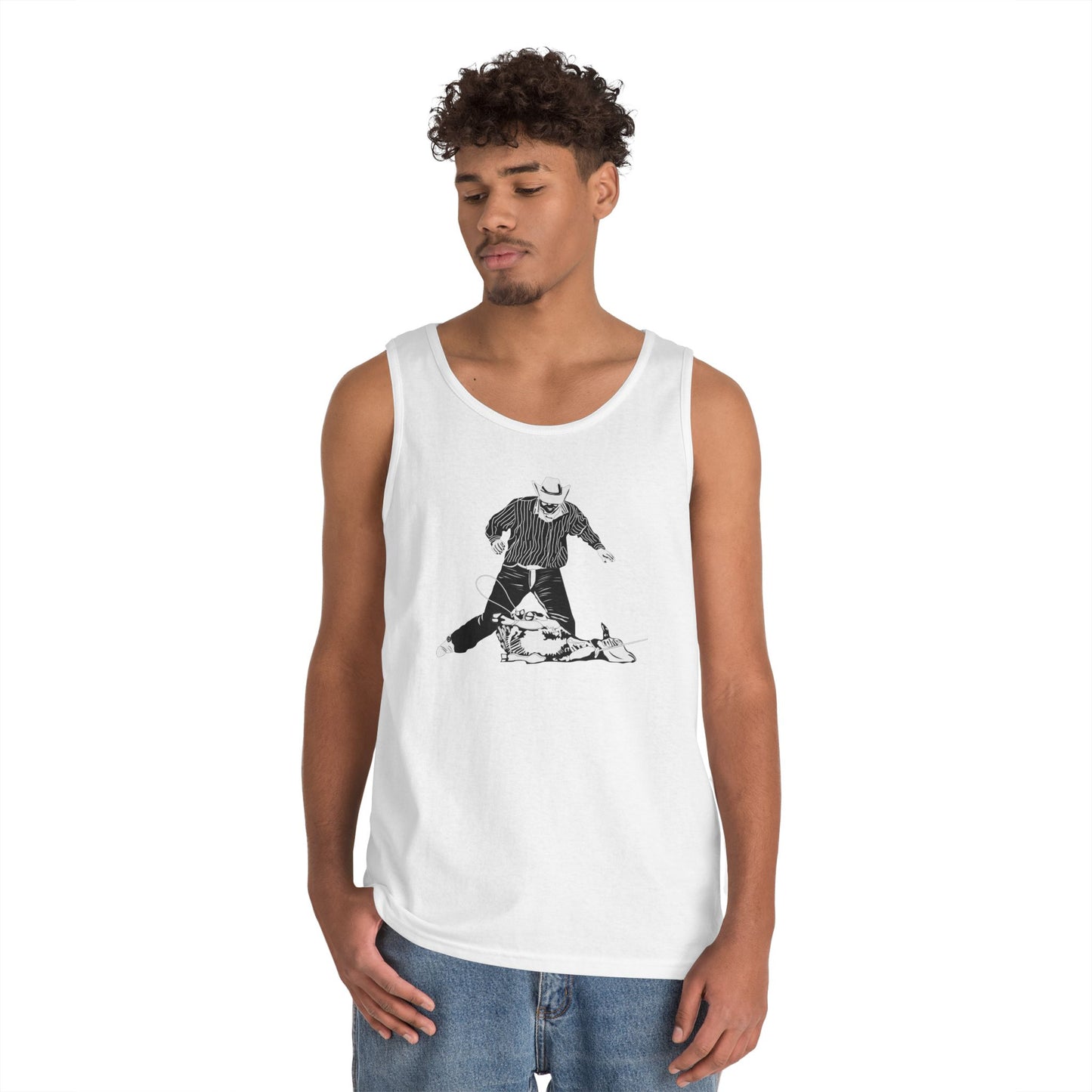 Unisex Heavy Cotton Tank Top - Calf Roping - BW