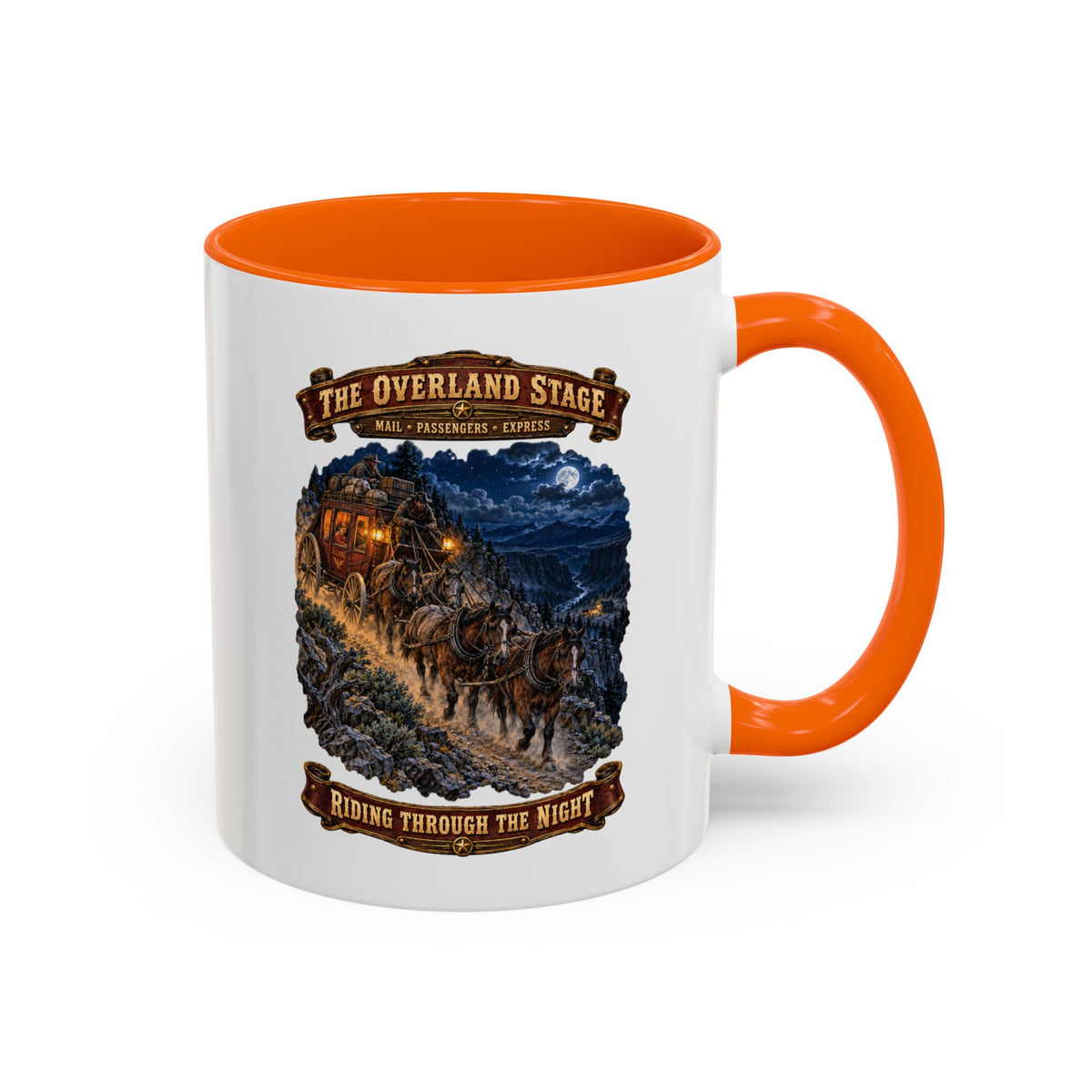 Accent Coffee Mug (11, 15oz) - Night Ride Overland Stage - Dusty Trails - 3D - Enhanced