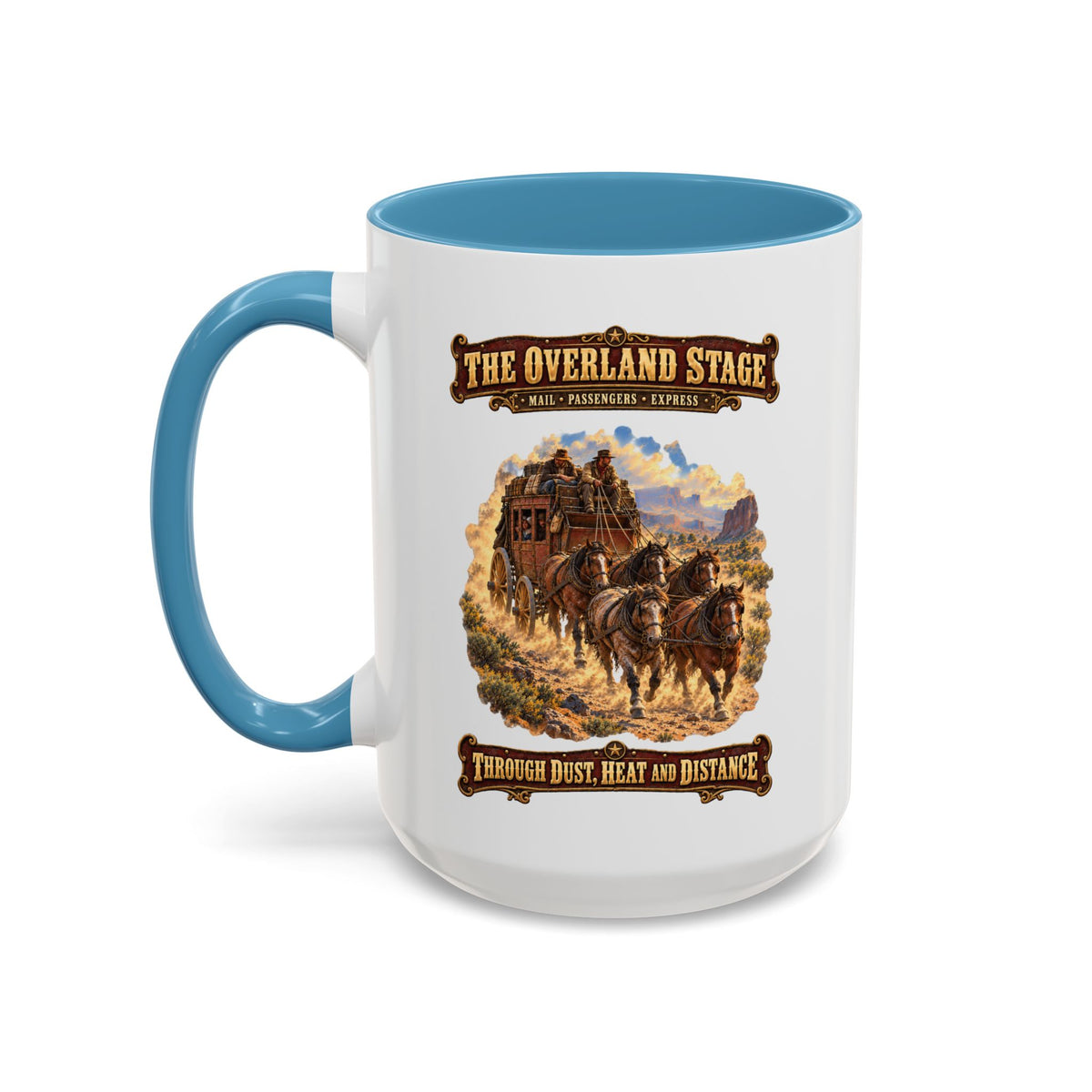 Accent Coffee Mug (11, 15oz) - Overland Stage - Dusty Trails - 3D - Enhanced