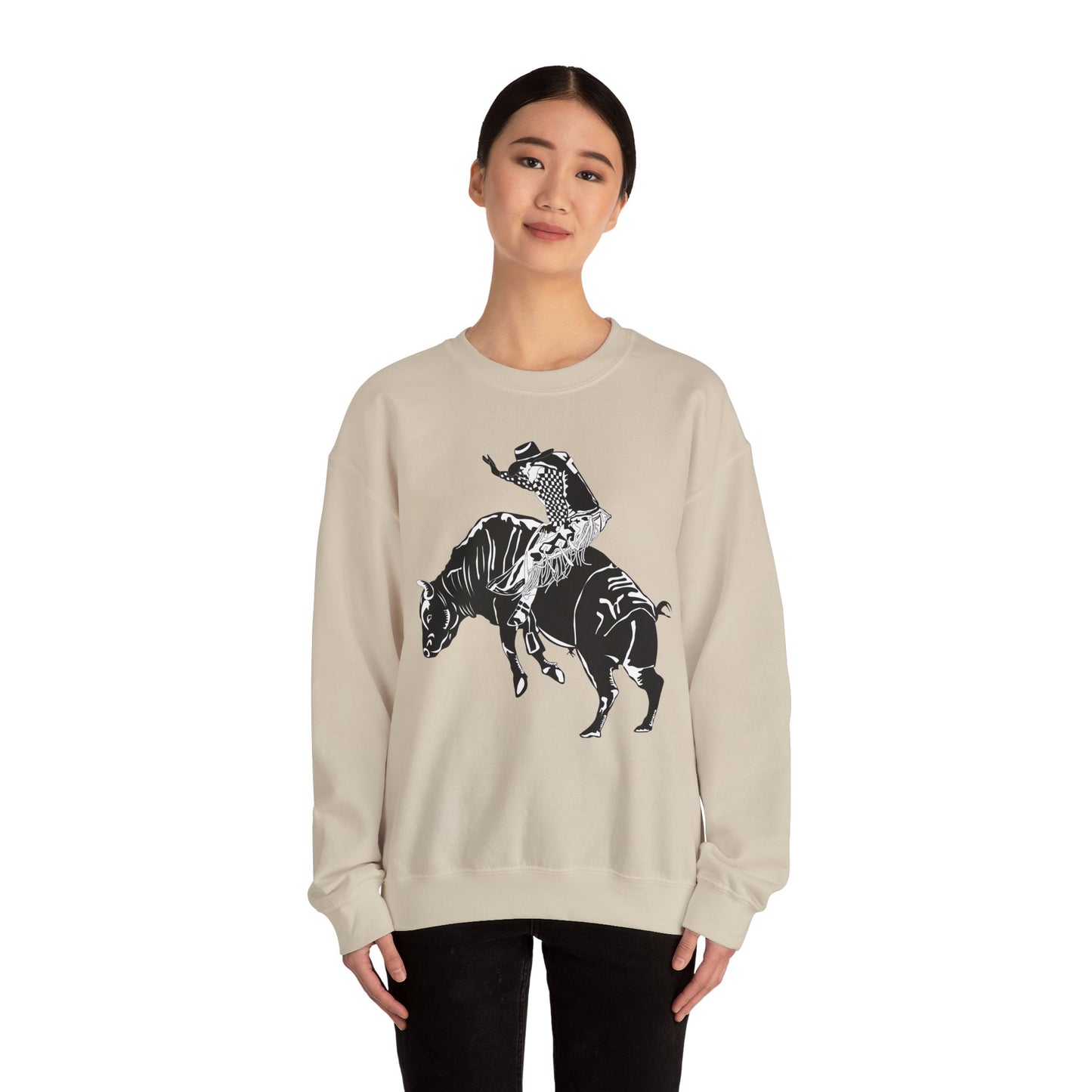 Crewneck Sweatshirt - Cowboy - Bull Rider - BW