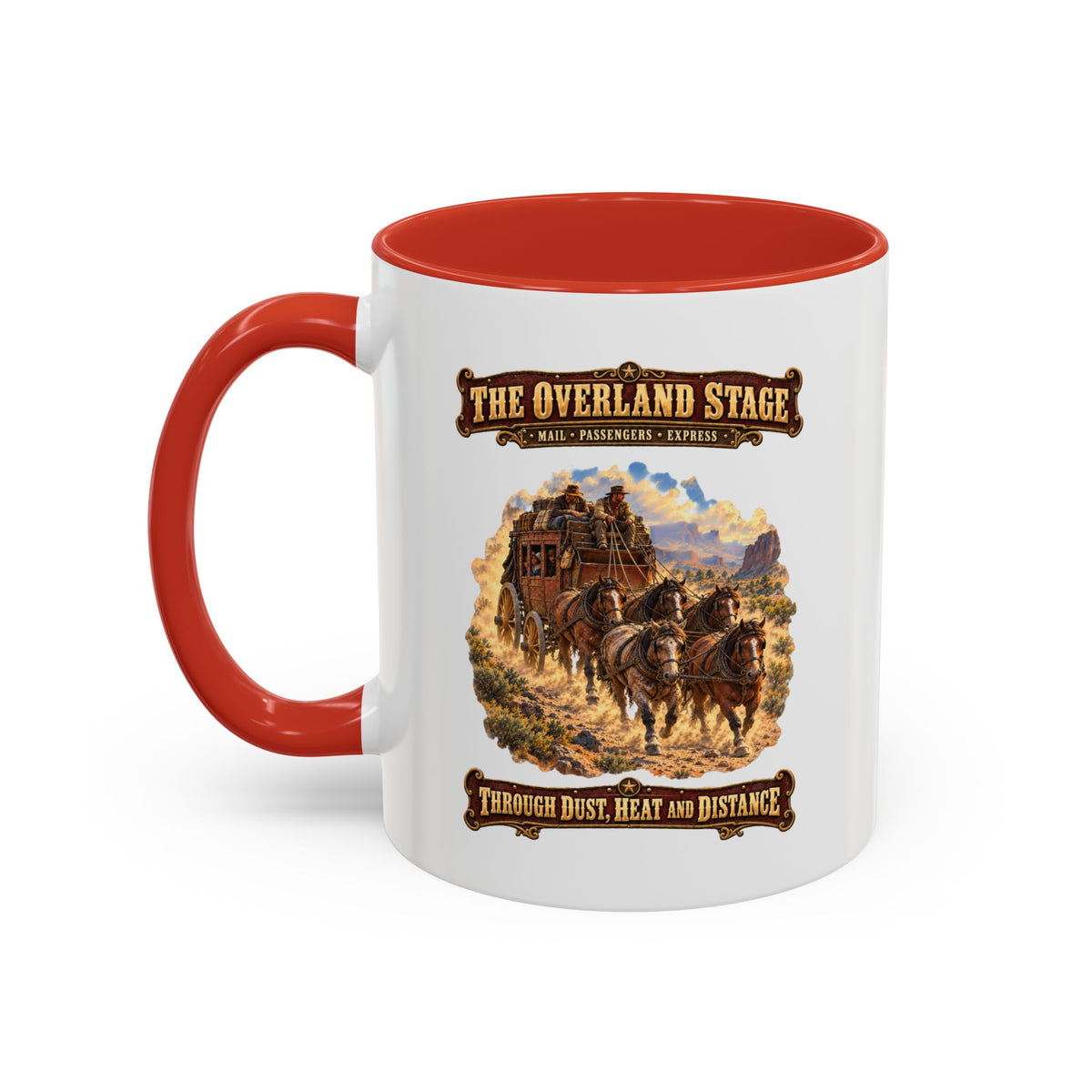 Accent Coffee Mug (11, 15oz) - Overland Stage - Dusty Trails - 3D - Enhanced