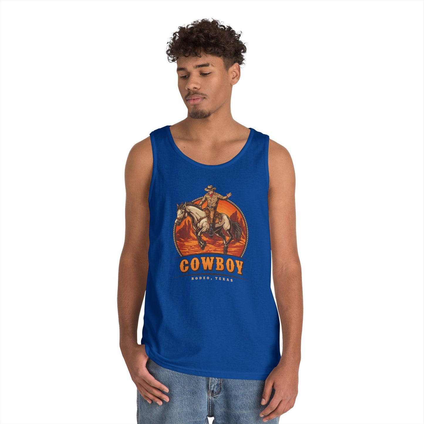 Unisex Heavy Cotton Tank Top - Rodeo Cowboy - Texas