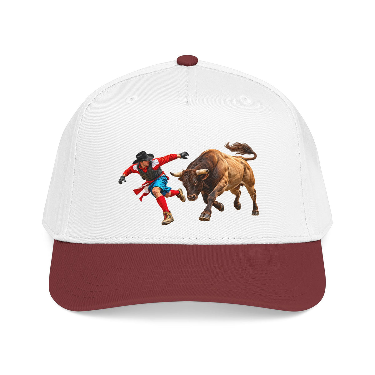 Mid Profile Baseball Cap — Cowboys - Bull Chasing Clown - without Text - 3D Transparent