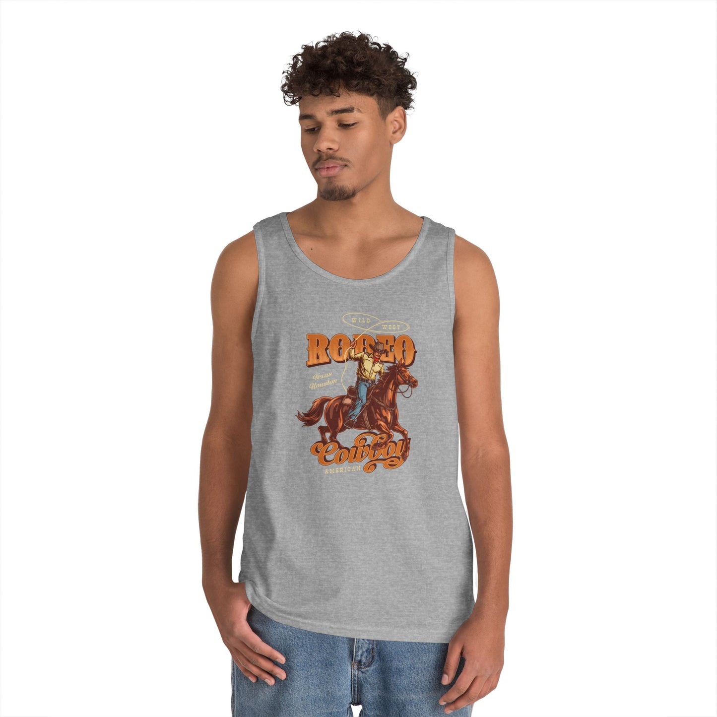 Unisex Heavy Cotton Tank Top - Wild West - Houston, Texas - American Rodeo Cowboy