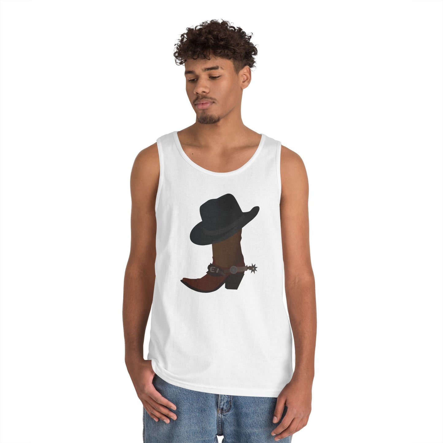Unisex Heavy Cotton Tank Top - Rodeo - Boots and Hat and Spurs