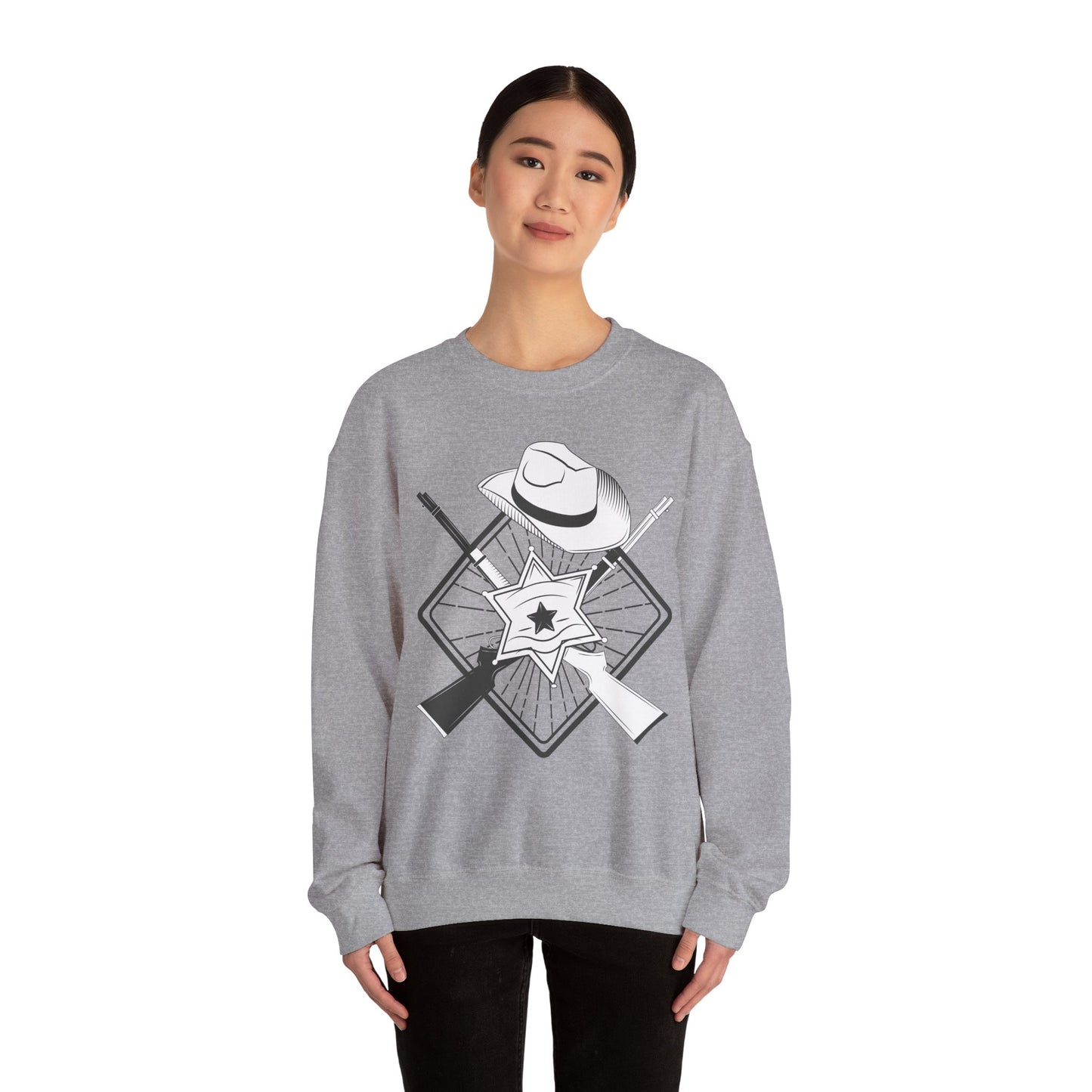 Crewneck Sweatshirt - Vintage Cowboy w Rifles and Hat