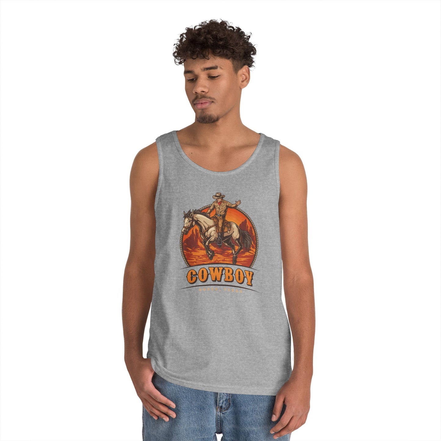 Unisex Heavy Cotton Tank Top - Rodeo Cowboy - Texas