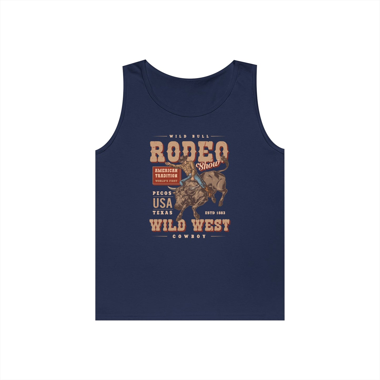 Unisex Heavy Cotton Tank Top - American Tradition Wild Bull Rodeo Show - Wild West Cowboy, Texas