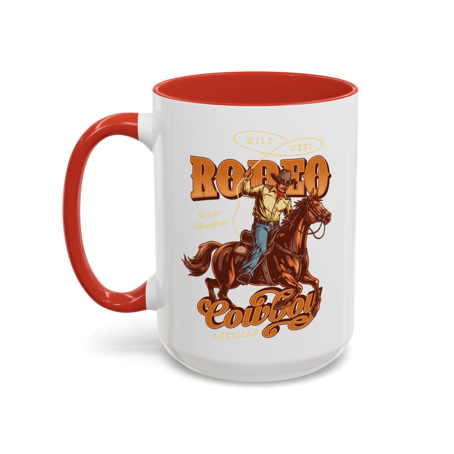 Accent Coffee Mug (11, 15oz) - Wild West - Houston, Texas - American Rodeo Cowboy