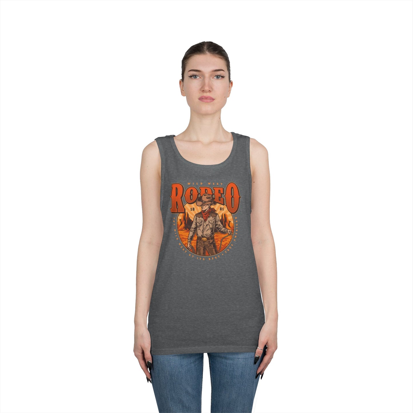 Unisex Heavy Cotton Tank Top - Wild West Rodeo - True American - The Wild West At Its Best