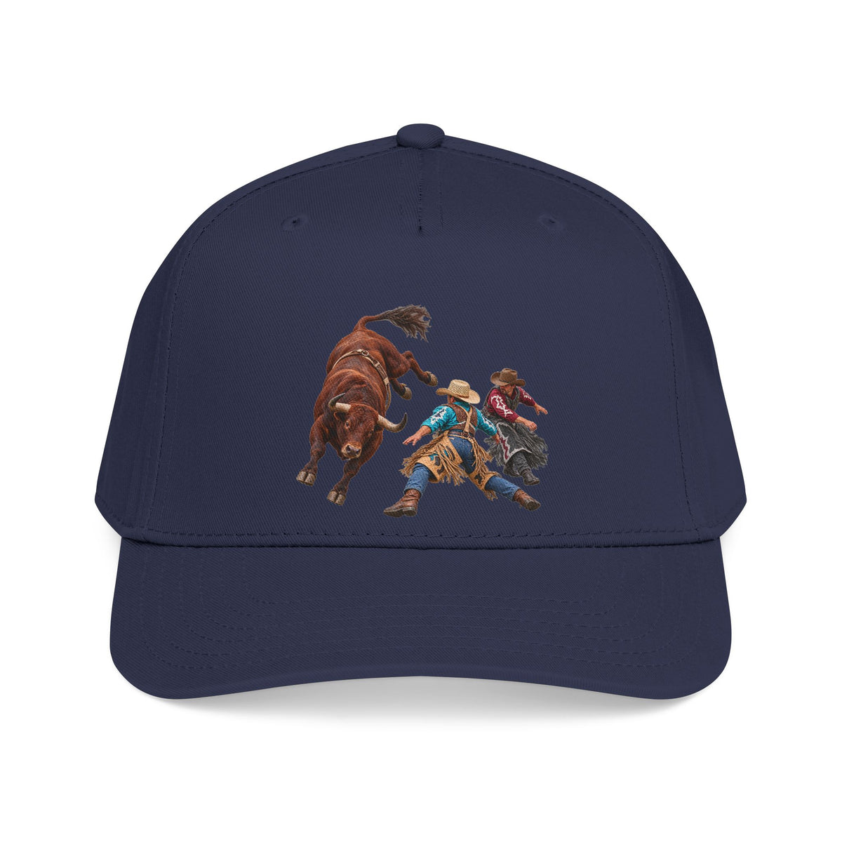 Mid Profile Baseball Cap — Cowboys - Clowns and Brown Bull - without Text - 3D Transparent
