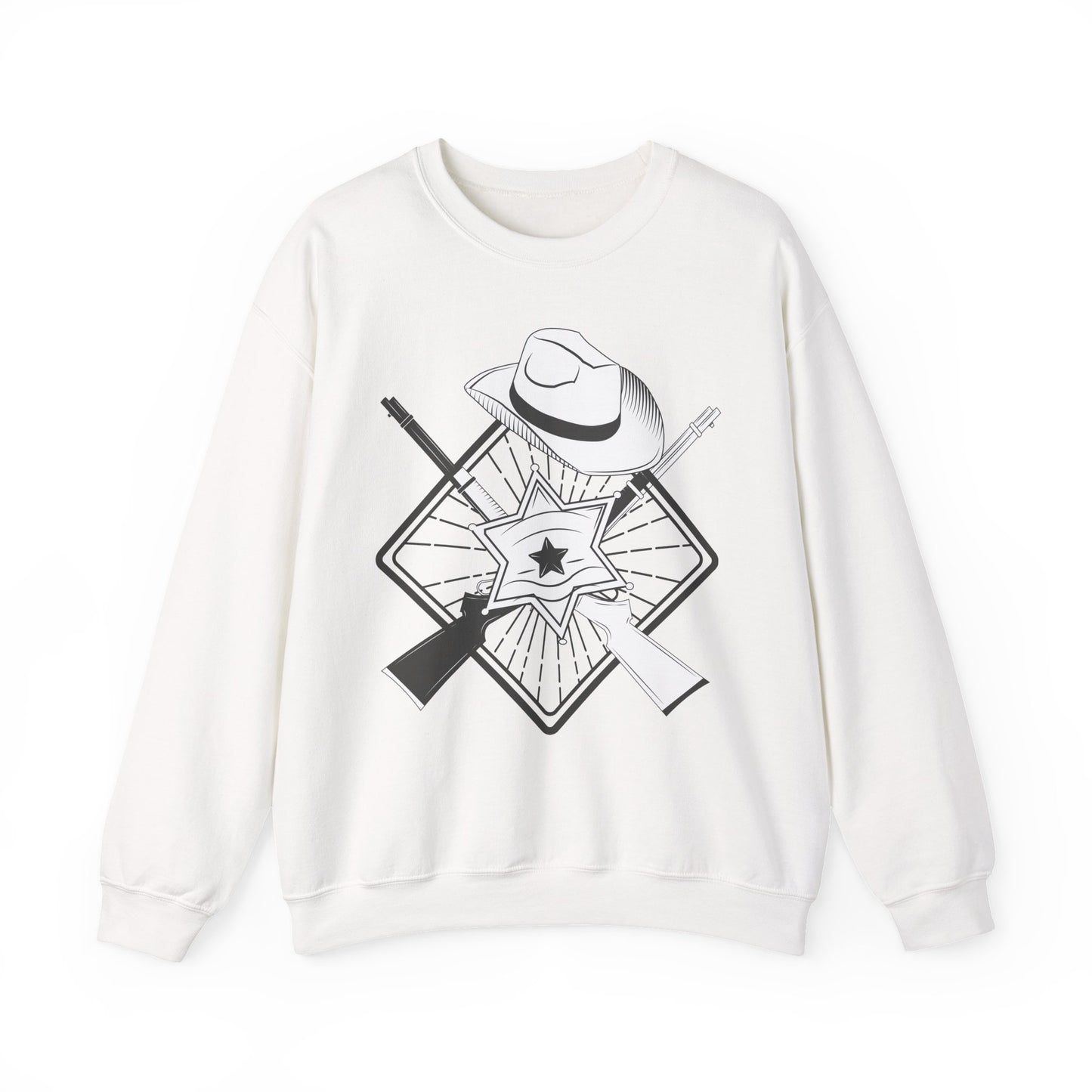 Crewneck Sweatshirt - Vintage Cowboy w Rifles and Hat