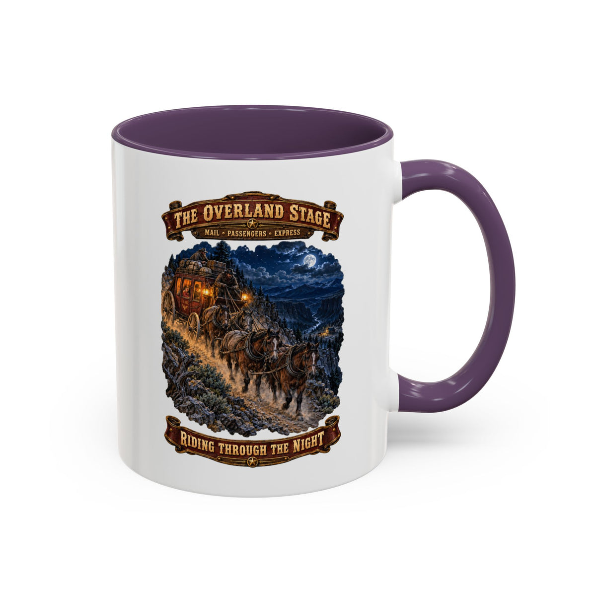 Accent Coffee Mug (11, 15oz) - Overland Stage - Robbers on the Trail - 3D - Enhanced