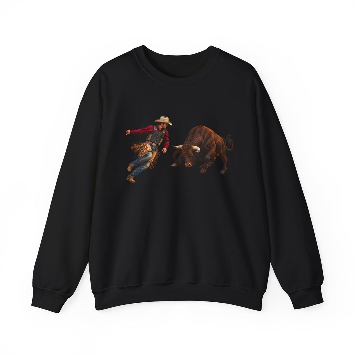 Crewneck Sweatshirt - Cowboys - Cowboy and Bull - Color - 3D Transparent