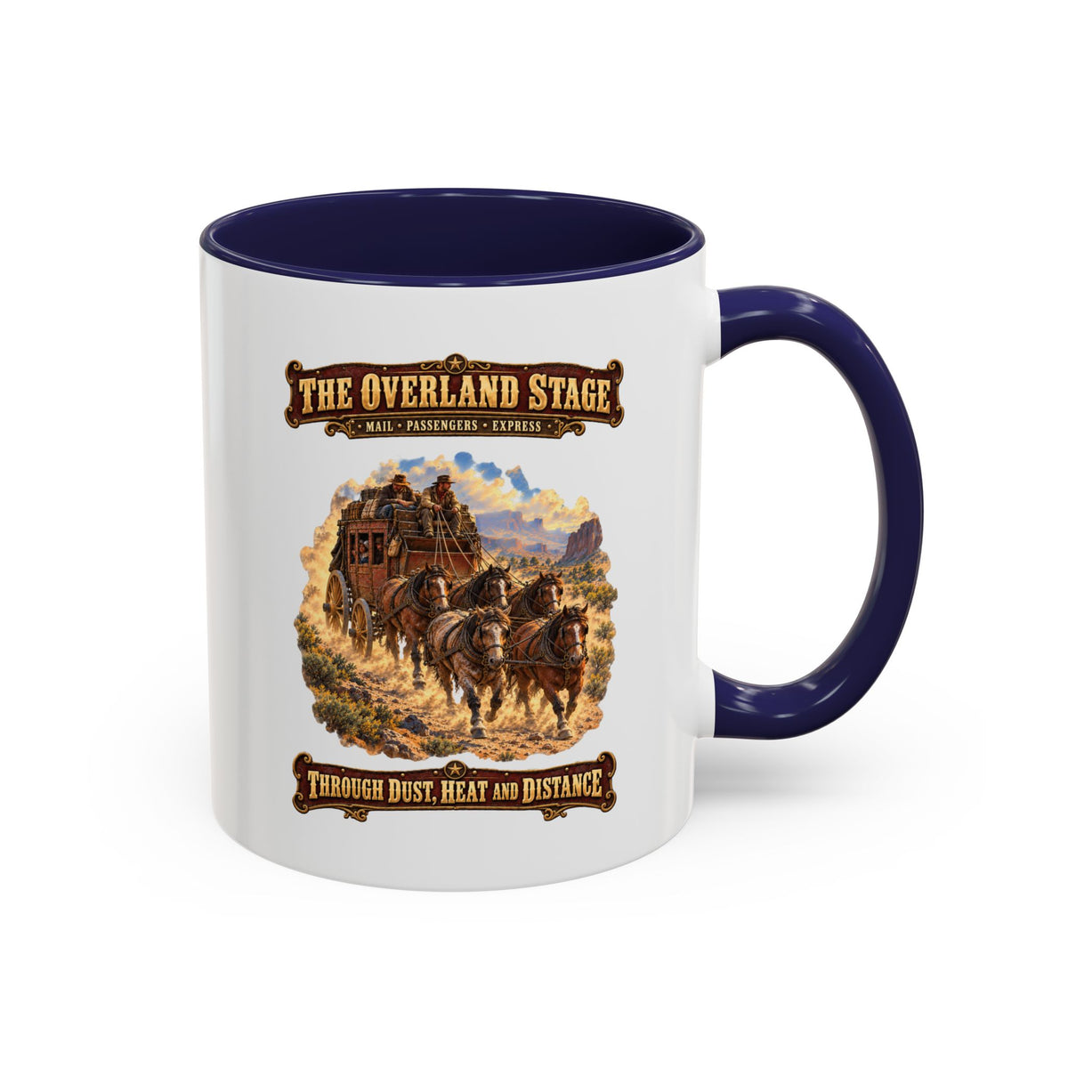 Accent Coffee Mug (11, 15oz) - Overland Stage - Dusty Trails - 3D - Enhanced