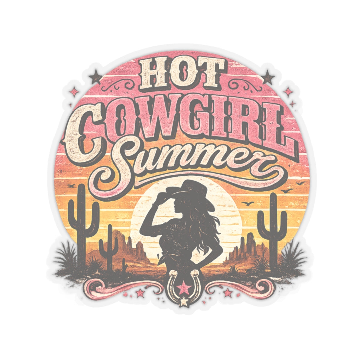 Kiss-Cut Sticker — Hot cowgirl summer at sunset
