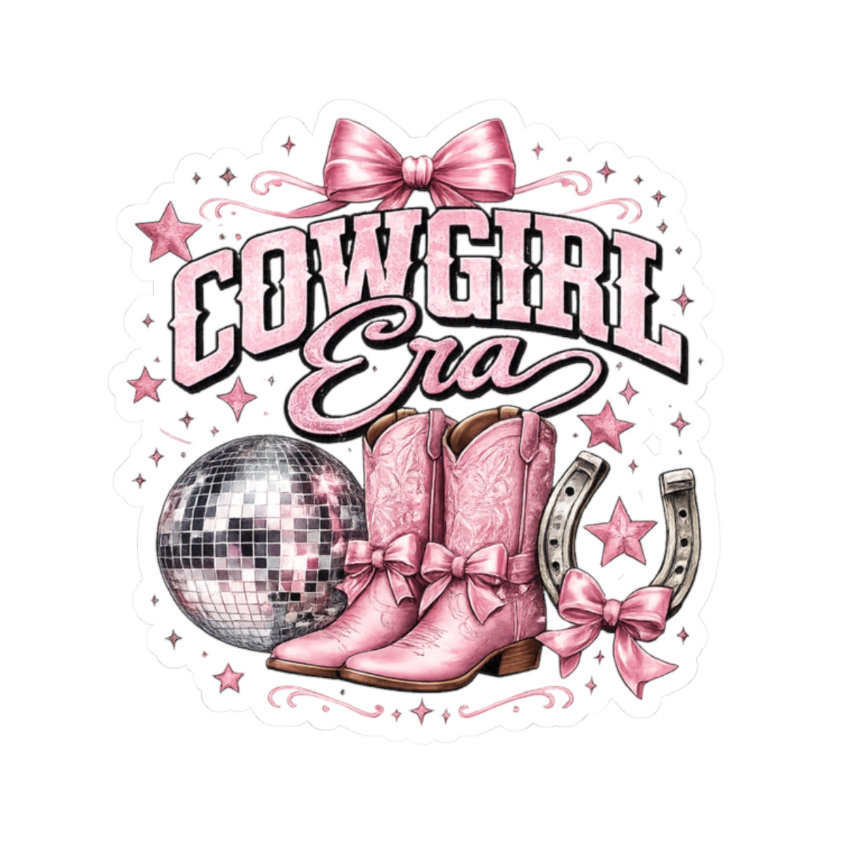 Kiss-Cut Sticker — Cowgirl glam with pink sparkle
