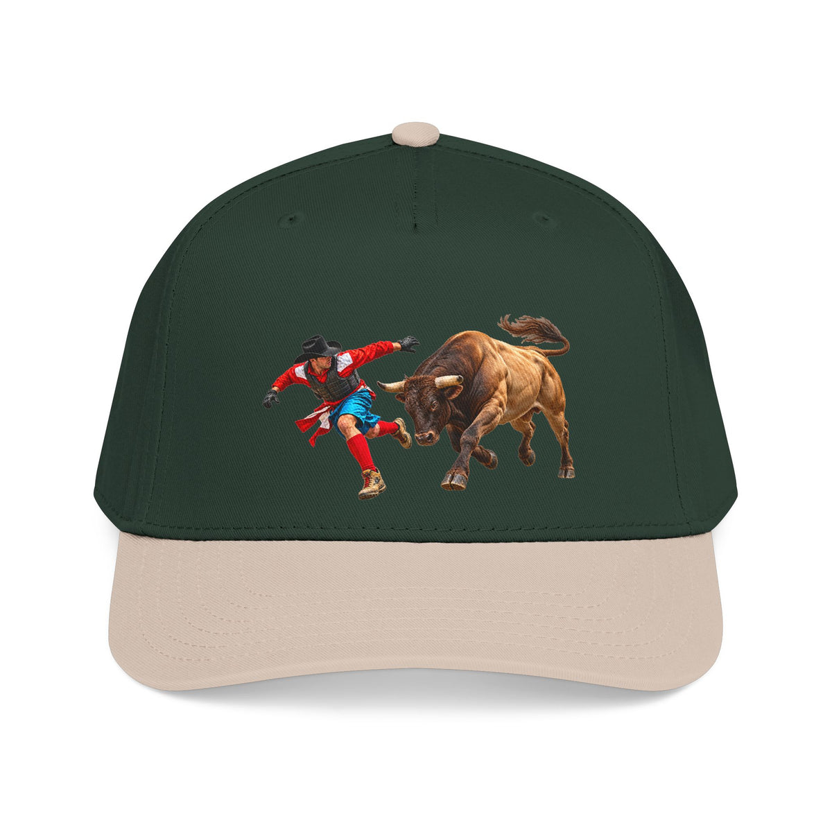 Mid Profile Baseball Cap — Cowboys - Bull Chasing Clown - without Text - 3D Transparent