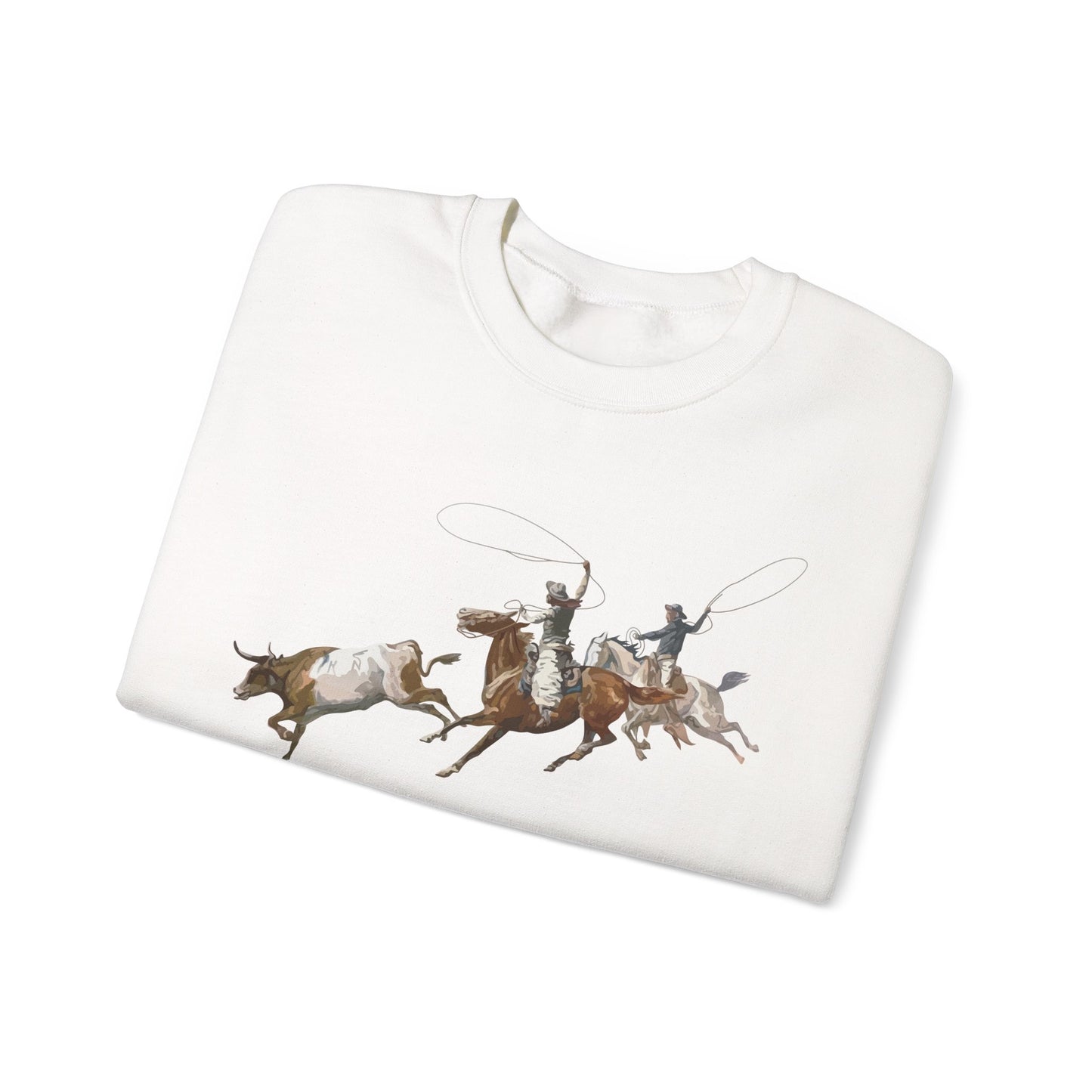 Crewneck Sweatshirt - 2 Cowboys Roping 1 Longhorn X 300