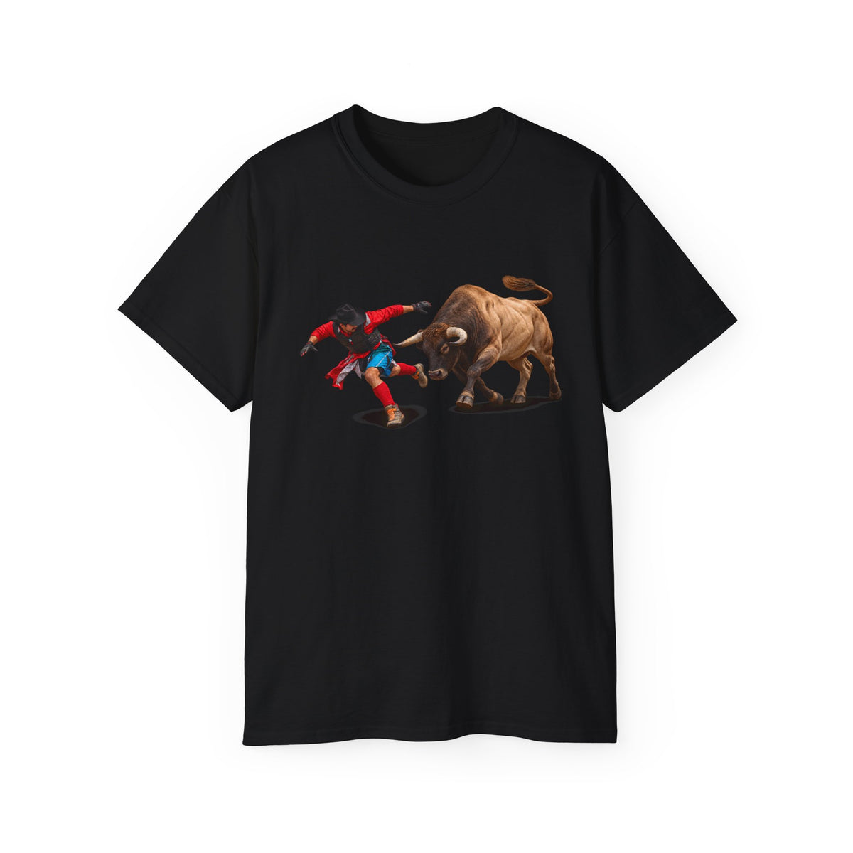 Unisex Ultra Cotton Tee - Cowboys - Bull Chasing Clown - Ground Shadow - without Text - 3D Transparent