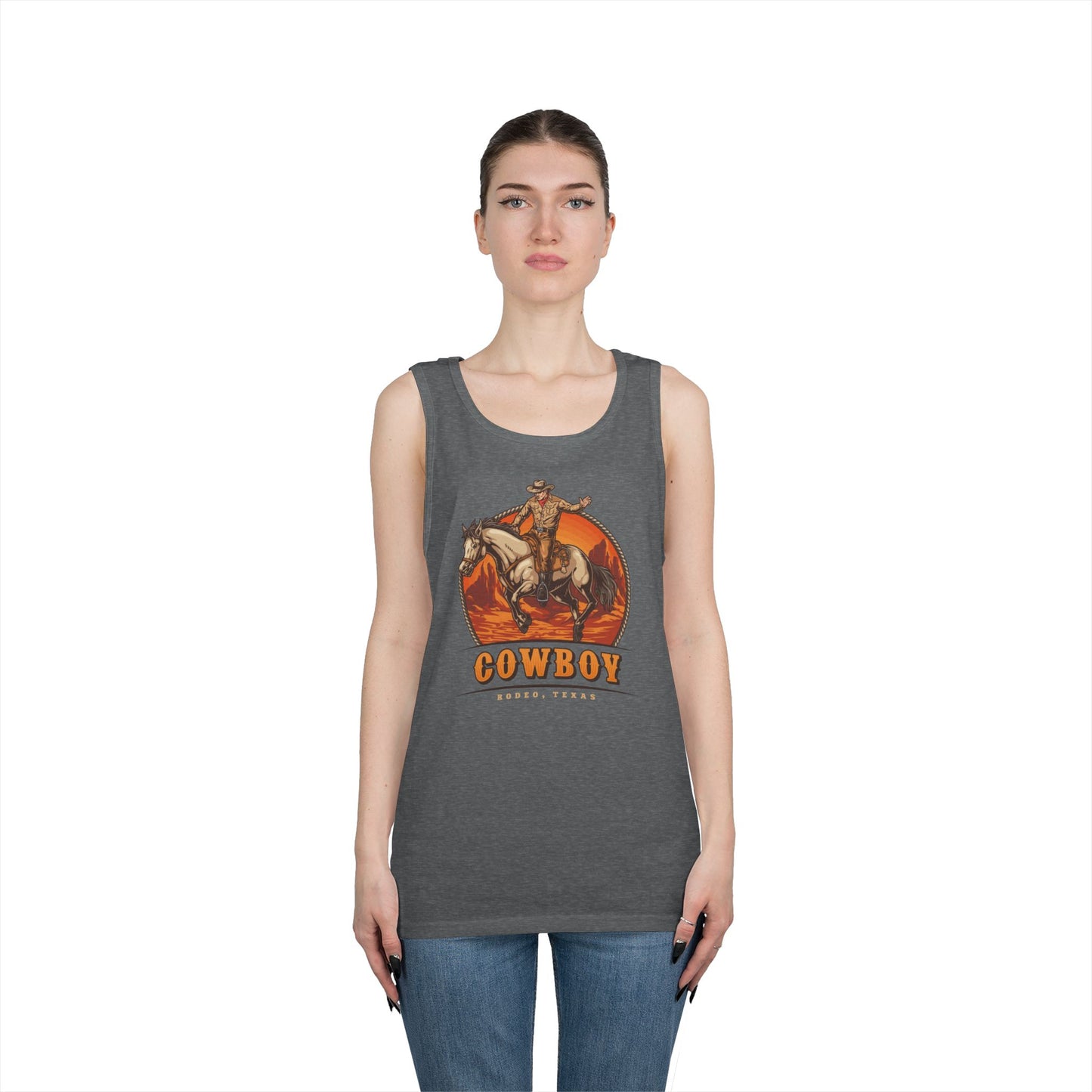 Unisex Heavy Cotton Tank Top - Rodeo Cowboy - Texas