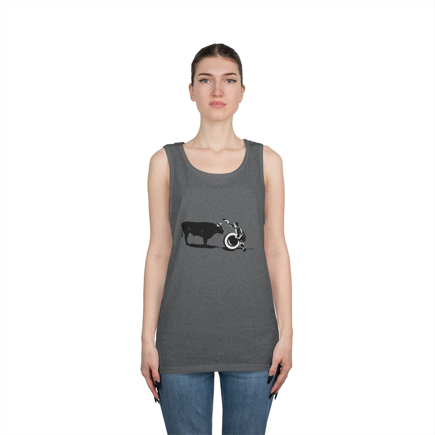 Unisex Heavy Cotton Tank Top - Clown and Bull - BW