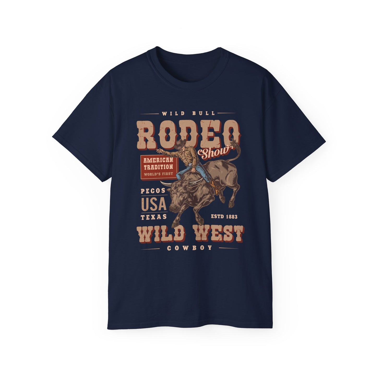Western Rodeo Cowboy Tee - Fun Casual Shirt for Rodeo Fans, Gift for Country Lovers, Festival Outfit, Everyday Wear, Rodeo Apparel - American Tradition Wild Bull Rodeo Show - Wild West Cowboy, Texas