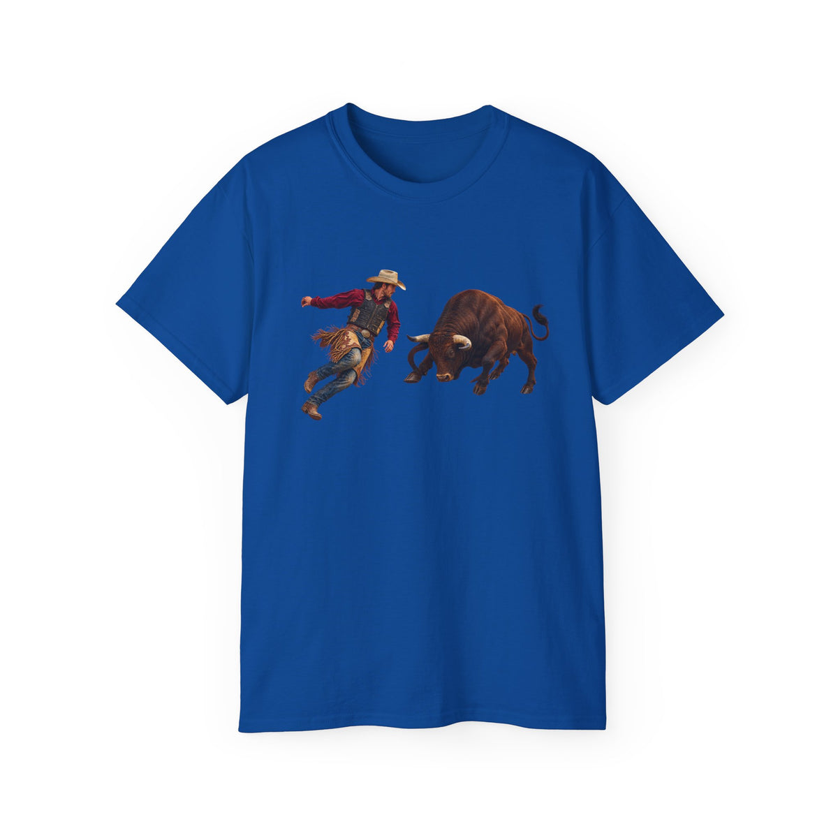 Unisex Ultra Cotton Tee - Cowboys - Cowboy and Bull - Color - 3D Transparent