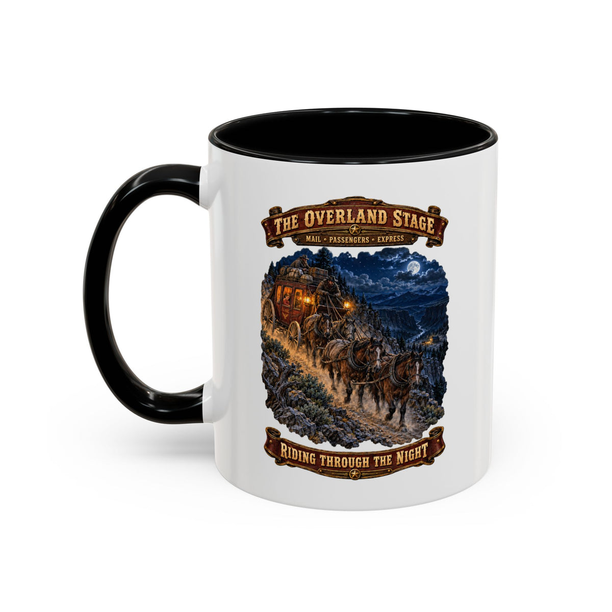 Accent Coffee Mug (11, 15oz) - Night Ride Overland Stage - Dusty Trails - 3D - Enhanced