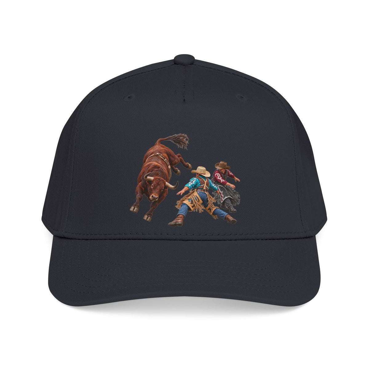 Mid Profile Baseball Cap — Cowboys - Clowns and Brown Bull - without Text - 3D Transparent