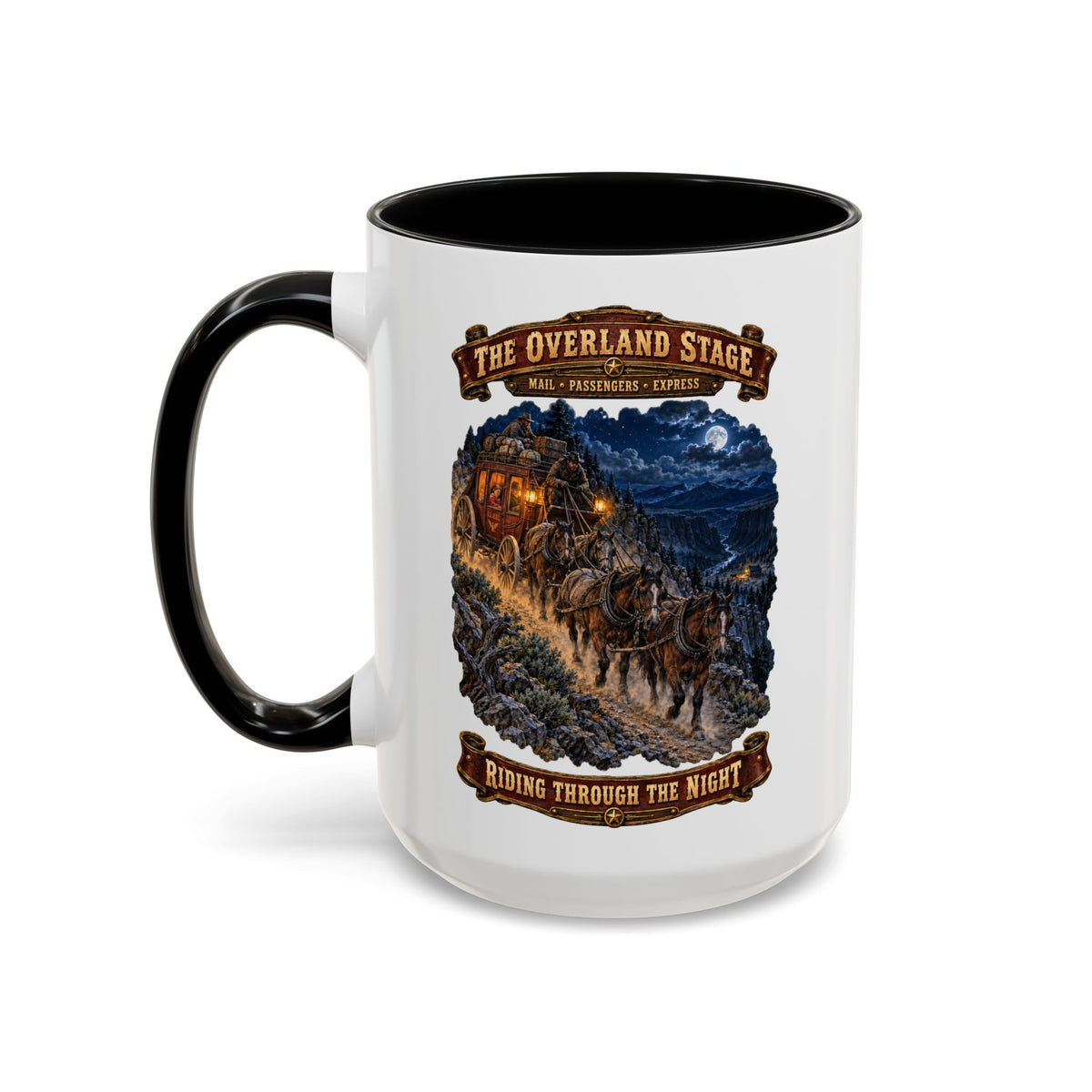 Accent Coffee Mug (11, 15oz) - Night Ride Overland Stage - Dusty Trails - 3D - Enhanced