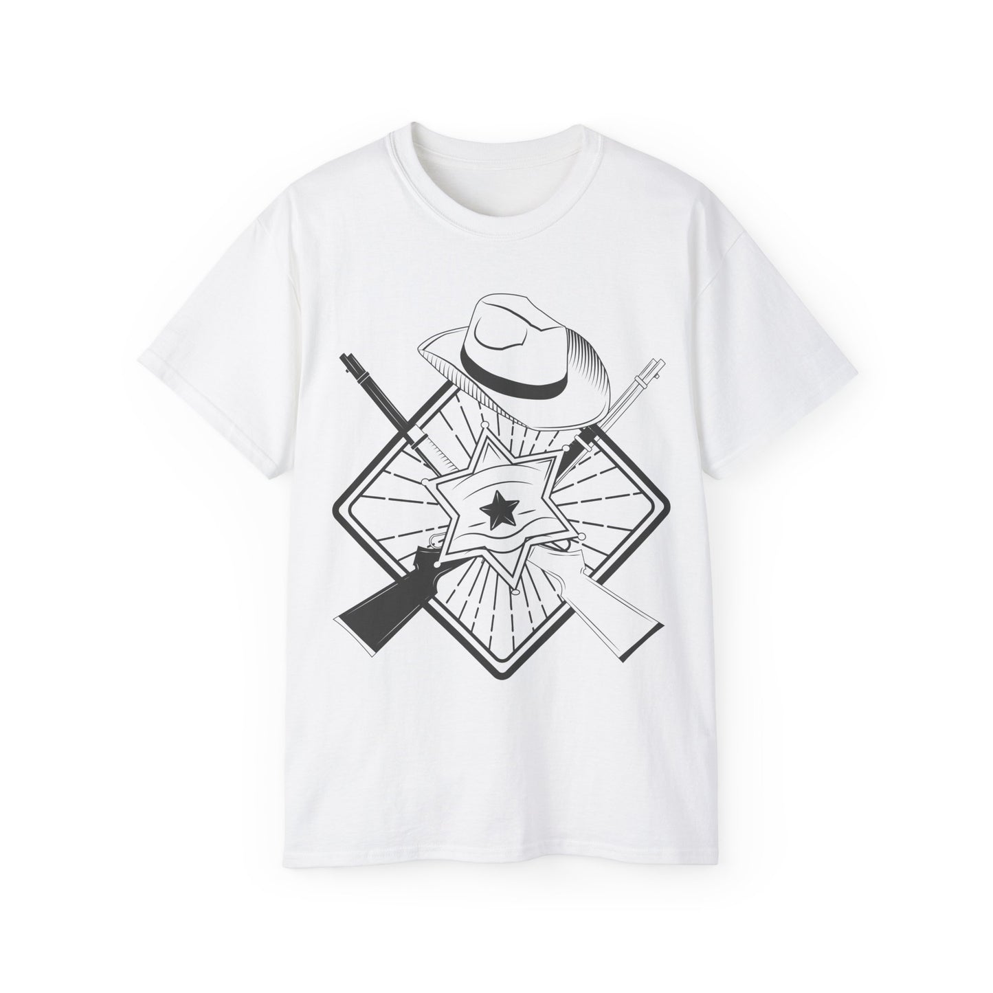 Unisex Ultra Cotton Tee - Vintage Cowboy w Rifles and Hat