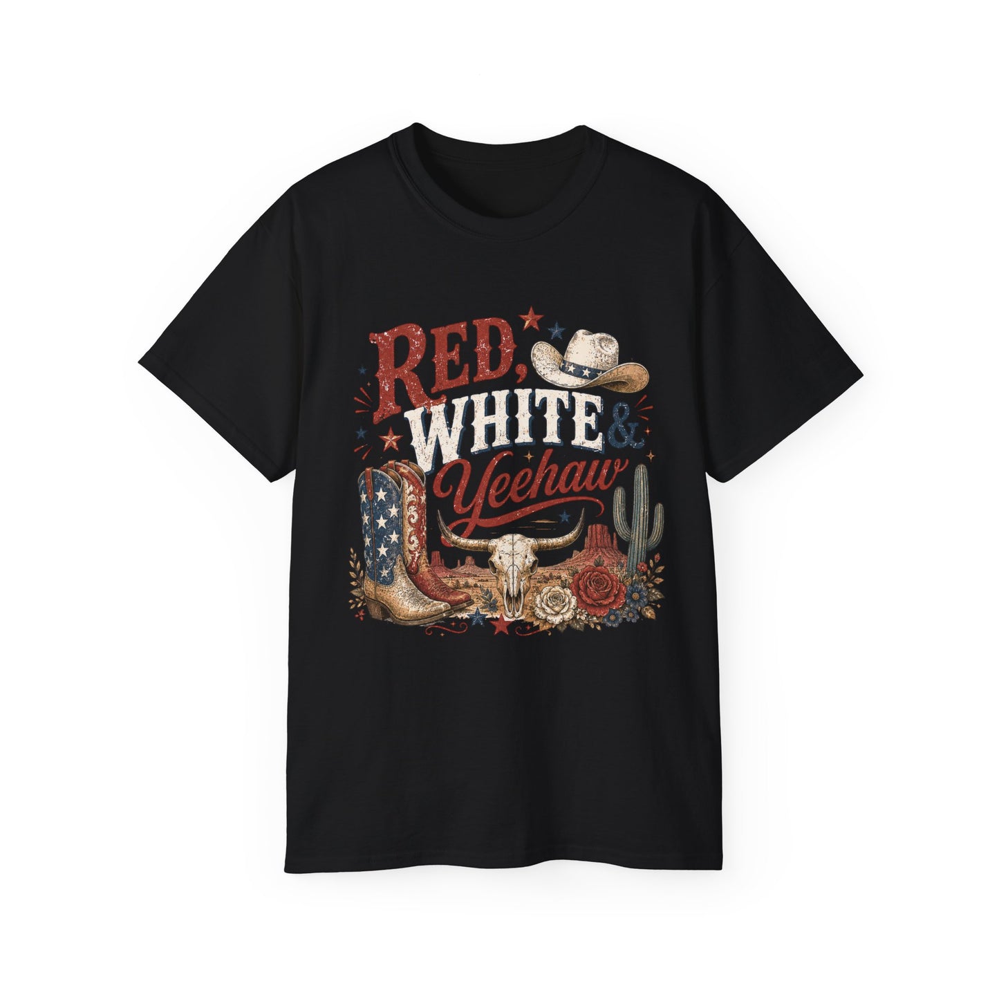 T-Shirt - Red, white & yeehaw in the desert