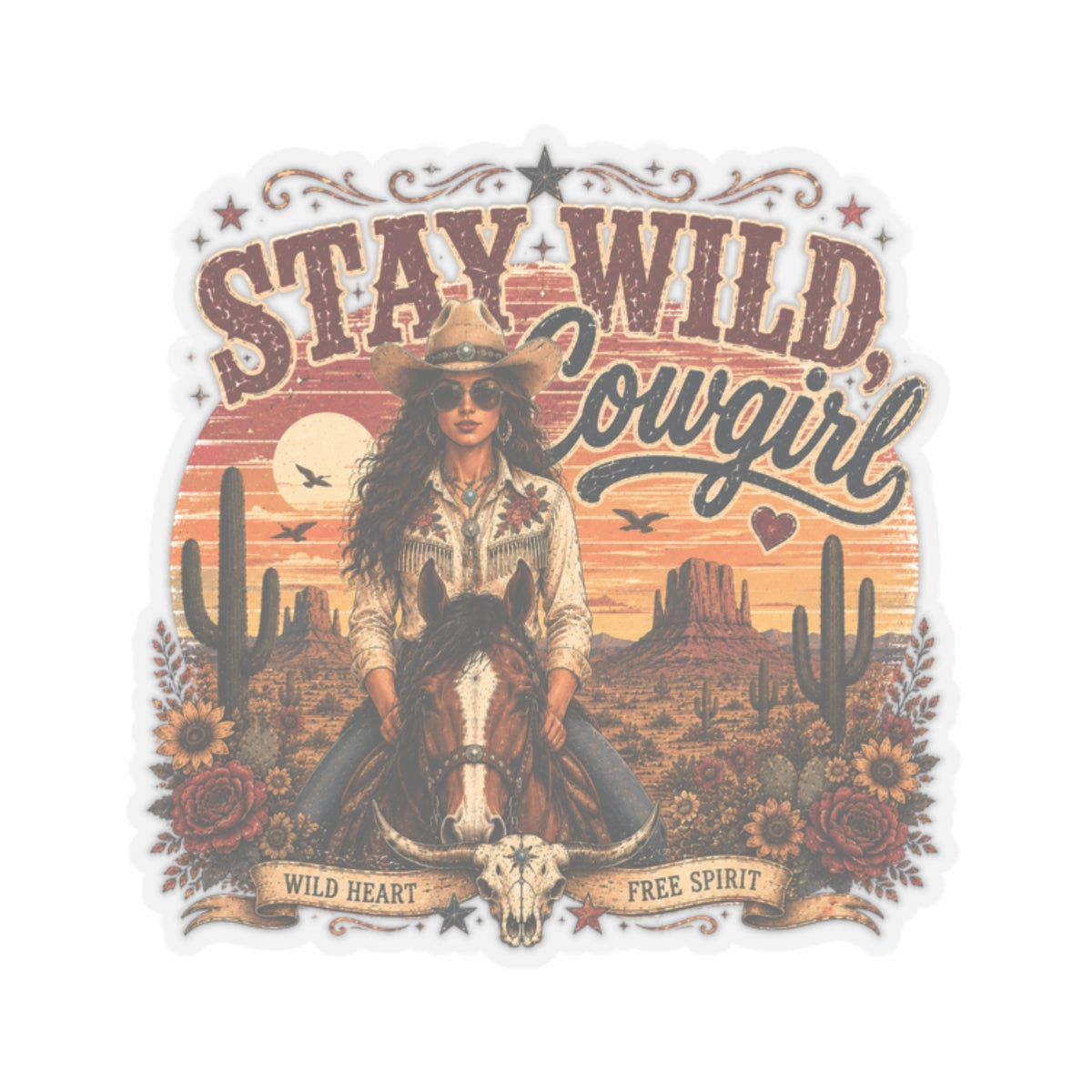 Kiss-Cut Sticker — Stay Wild, Cowgirl - V1