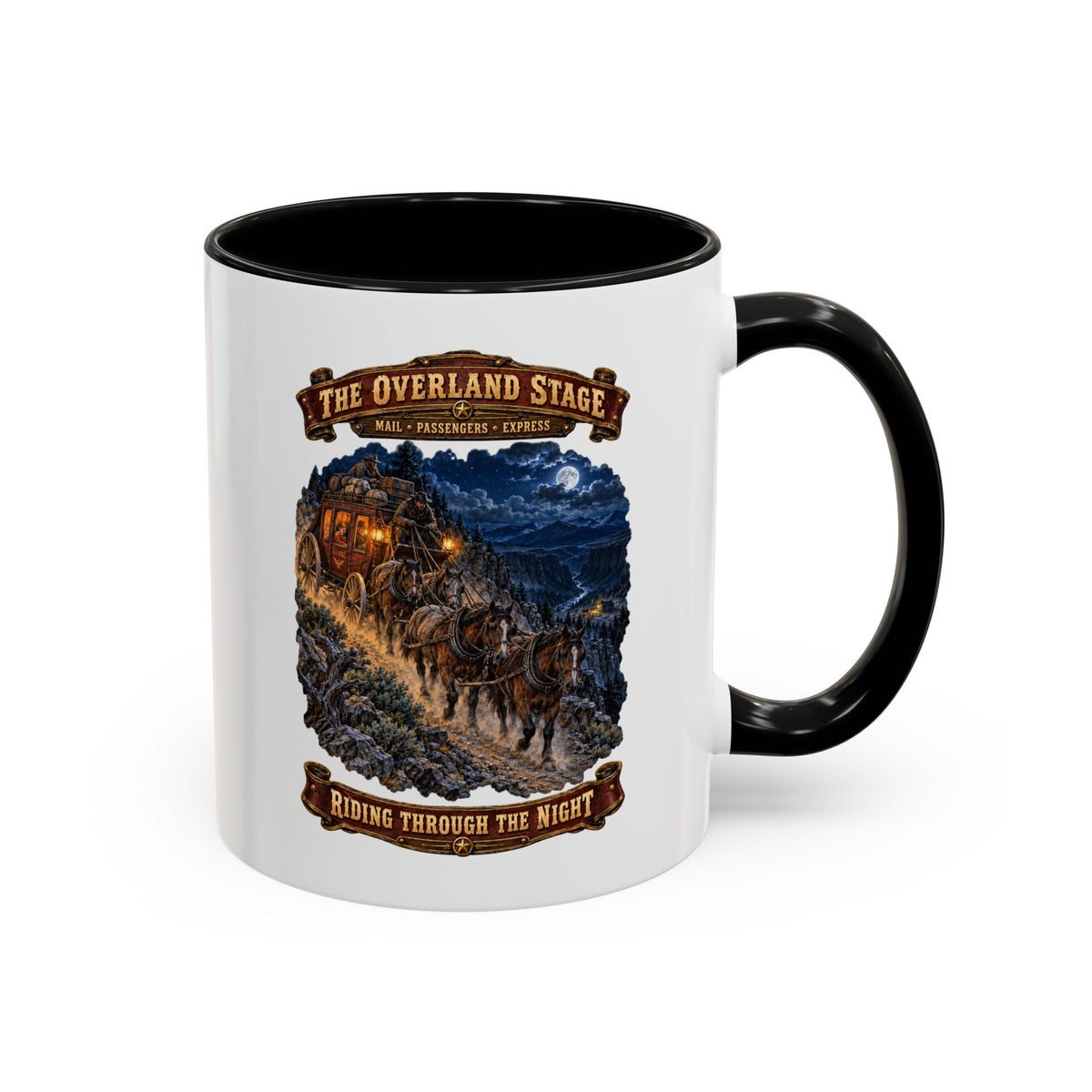 Accent Coffee Mug (11, 15oz) - Night Ride Overland Stage - Dusty Trails - 3D - Enhanced