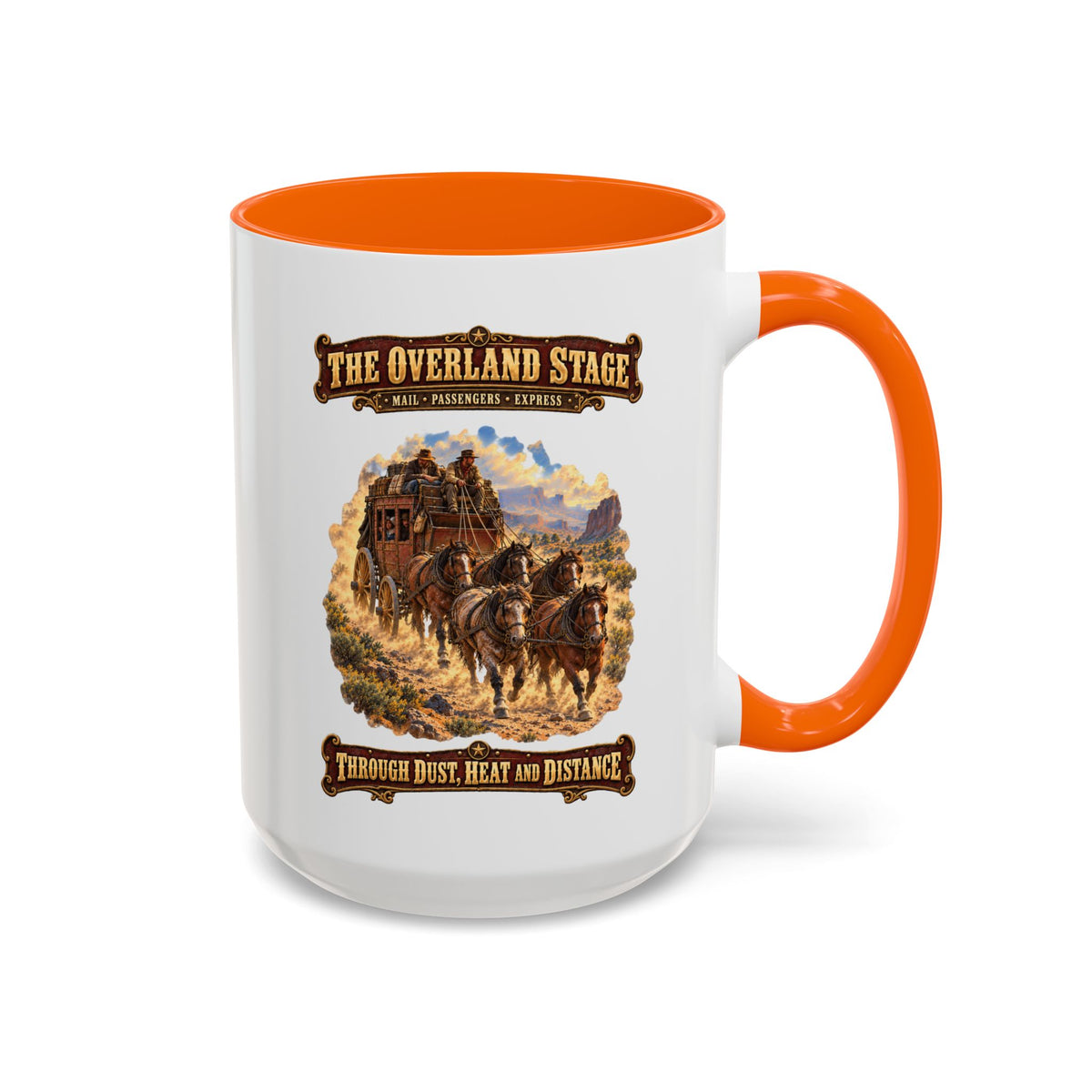 Accent Coffee Mug (11, 15oz) - Overland Stage - Dusty Trails - 3D - Enhanced