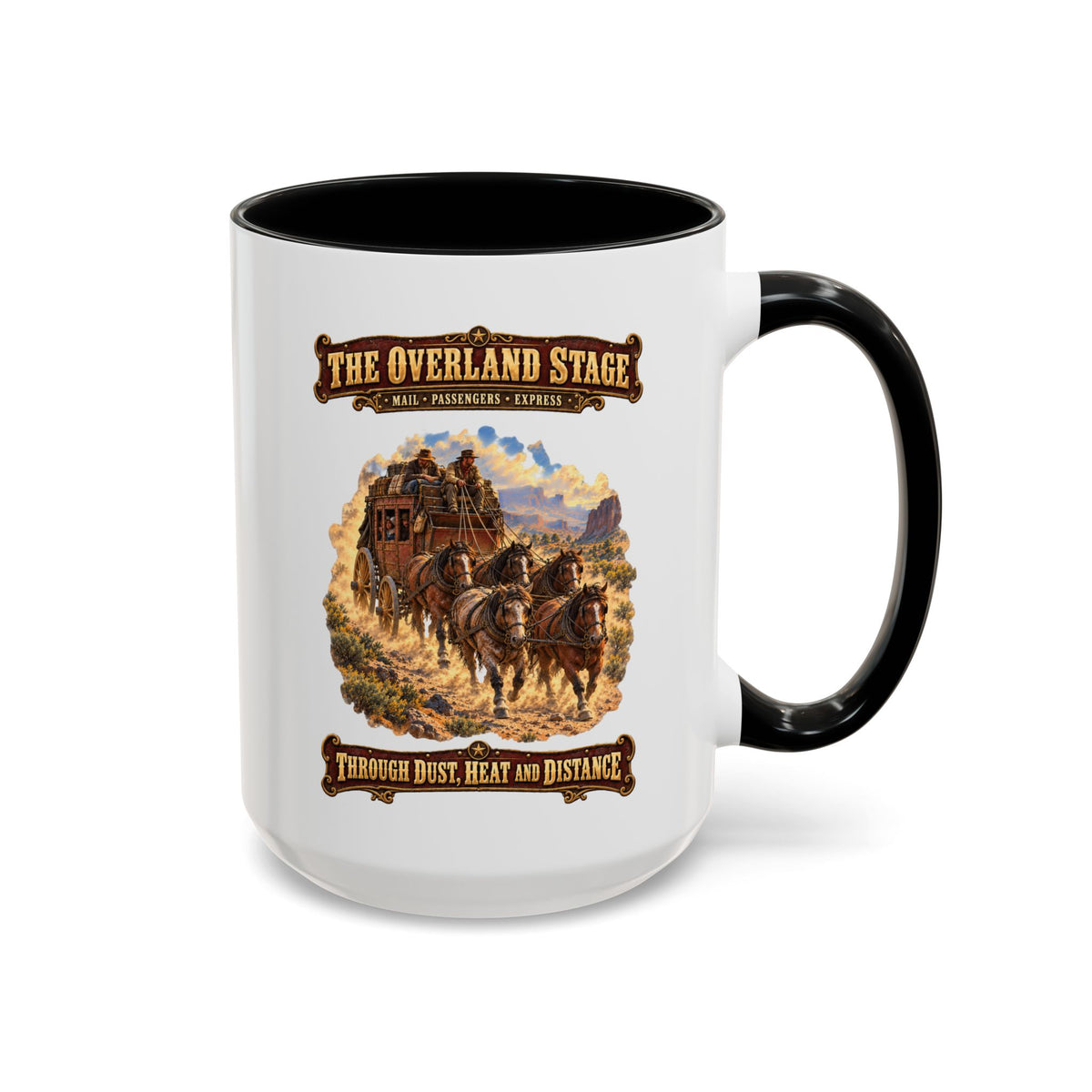 Accent Coffee Mug (11, 15oz) - Overland Stage - Dusty Trails - 3D - Enhanced