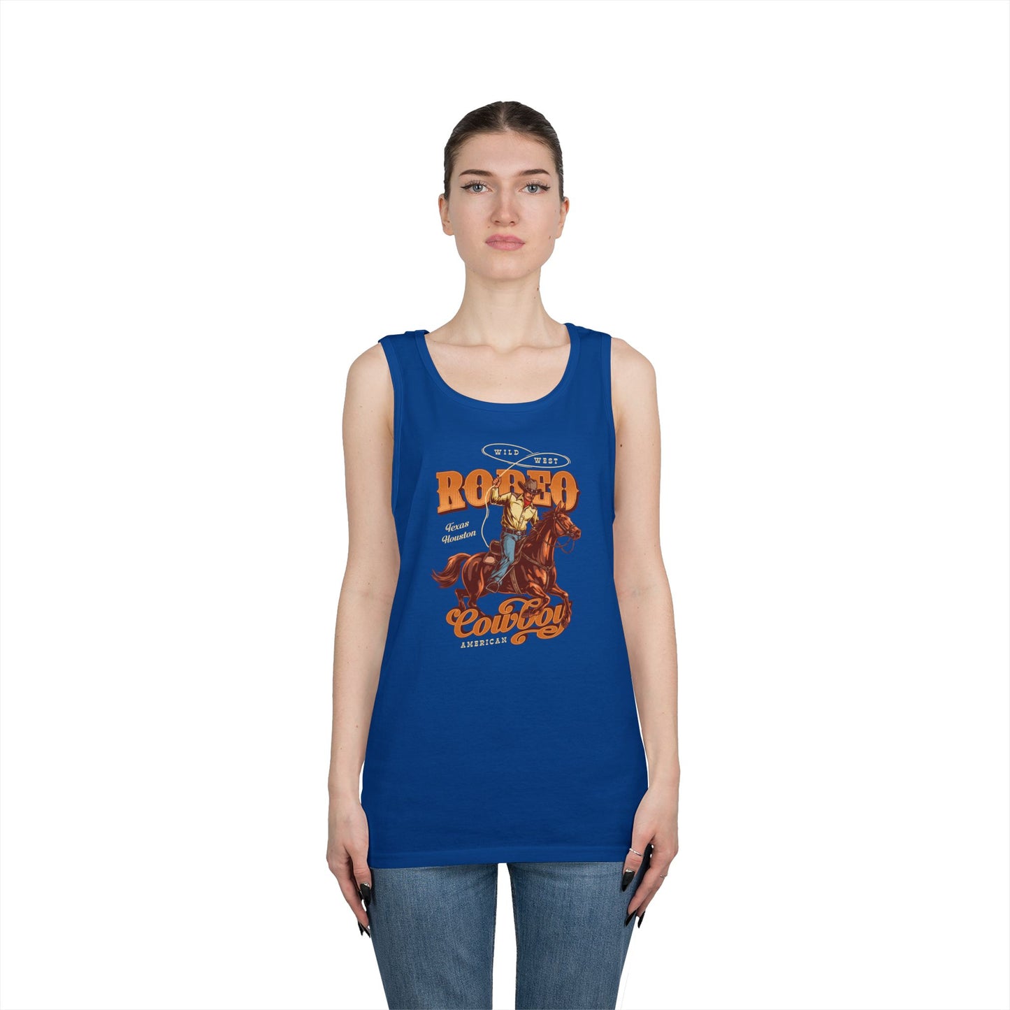 Unisex Heavy Cotton Tank Top - Wild West - Houston, Texas - American Rodeo Cowboy
